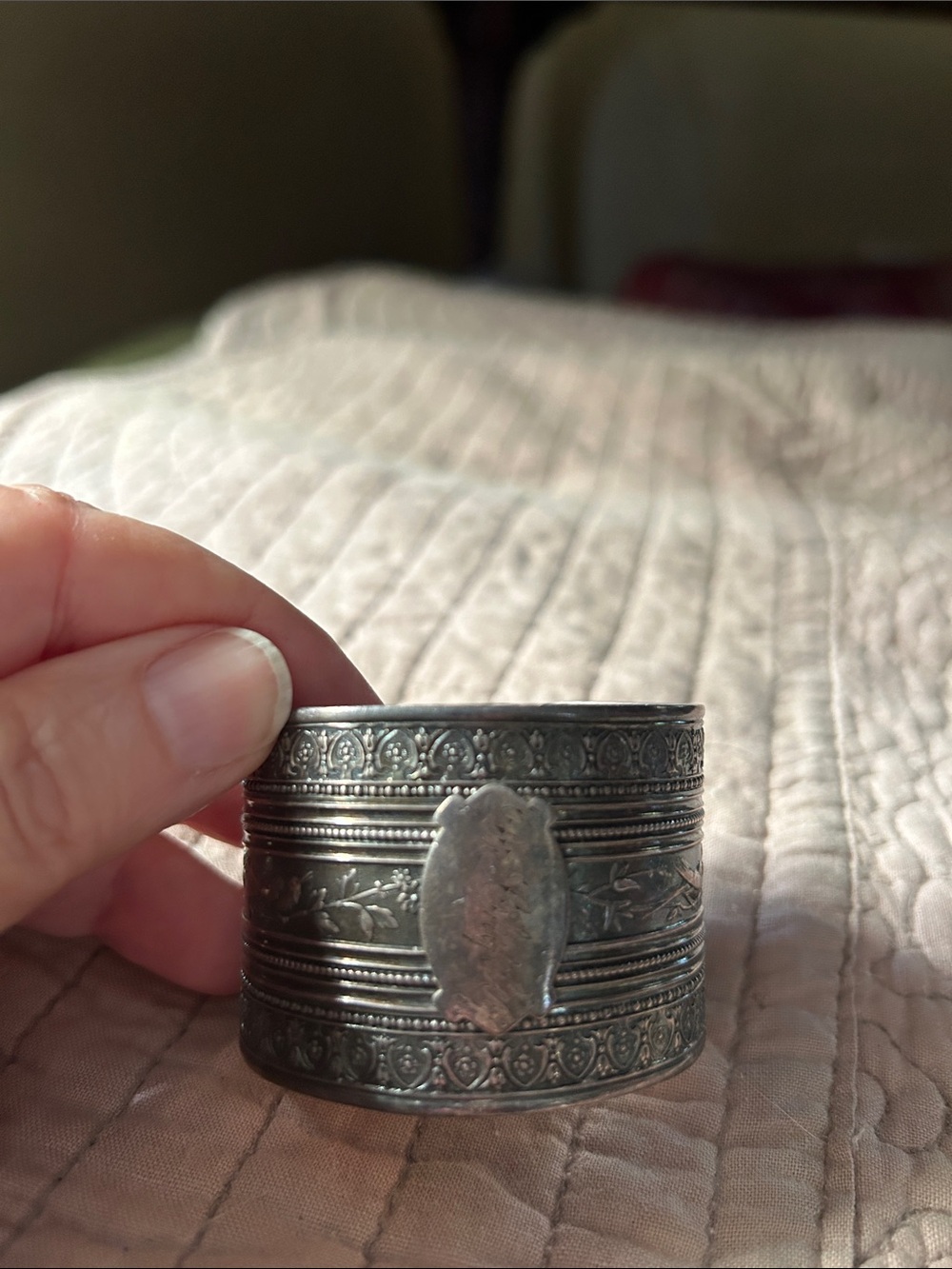 Antique-Style Wide Silver Cuff Bracelet